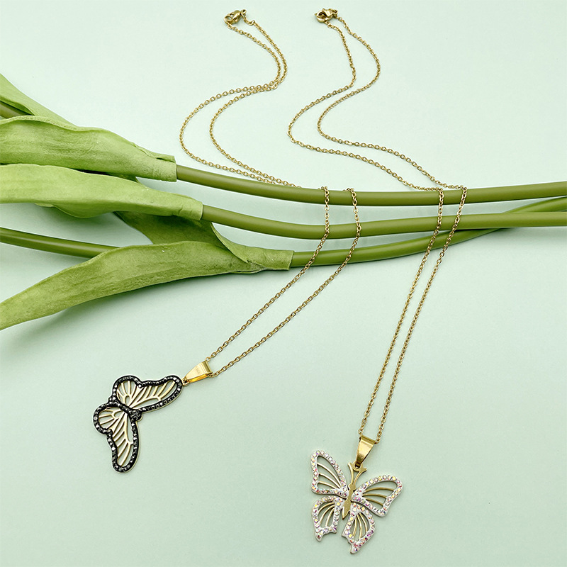 Fashion Butterfly Stainless Steel Titanium Steel Plating Zircon Pendant Necklace 1 Piece
