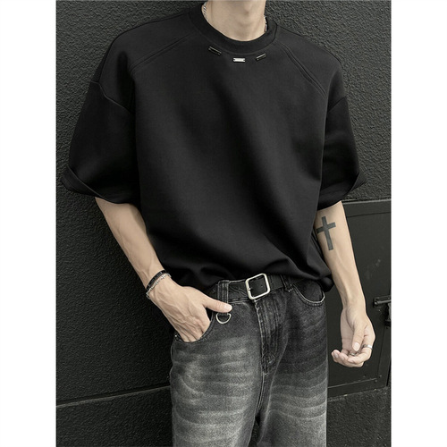 American Street Metal Structure Men's Short Sleeve T-Shirt 2025 Summer New Trend Brand Niche Loose Five-Button Up Shirt