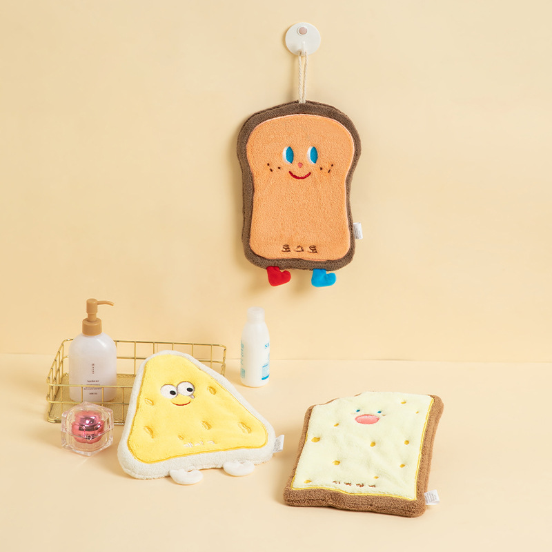 Estilo coreano toalla de mano de dibujos animados lindo colgando cocina toalla de mano trapo de secado rápido pañuelo de toalla de terciopelo de coral engrosado de tres capas