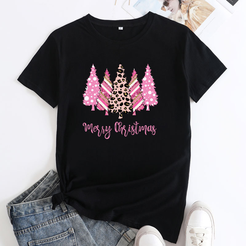 Cross-border foreign trade women's clothing European and American plus size loose Christmas printed cotton short-sleeved T-shirt female source factory in stock