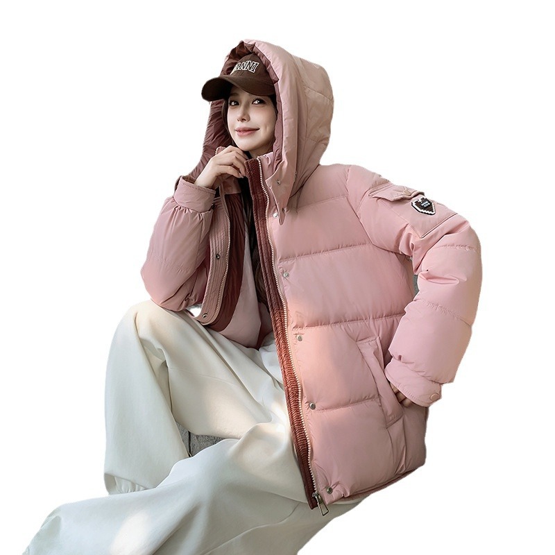 2024 ropa de pan de color con capuzas de algodón coreano mujer suelta invierno engrosado de moda temperamento de abrigo caliente universal