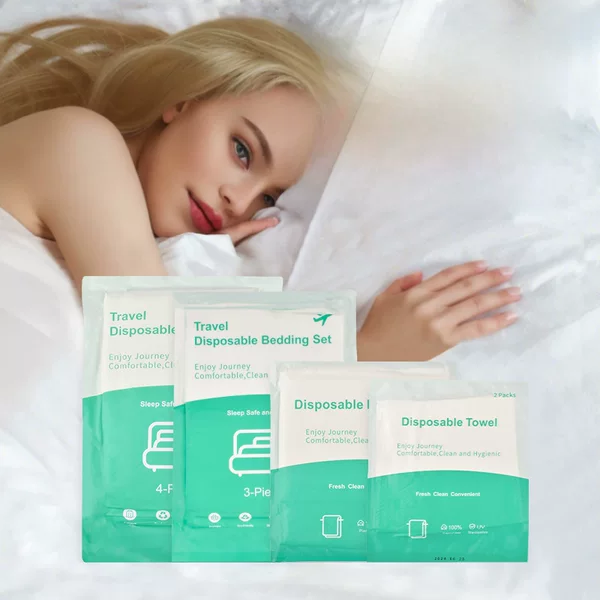Cross-border foreign trade English vacuum hotel travel bath towel towel disposable bed sheet quilt cover pillowcase quilt cover four-piece set