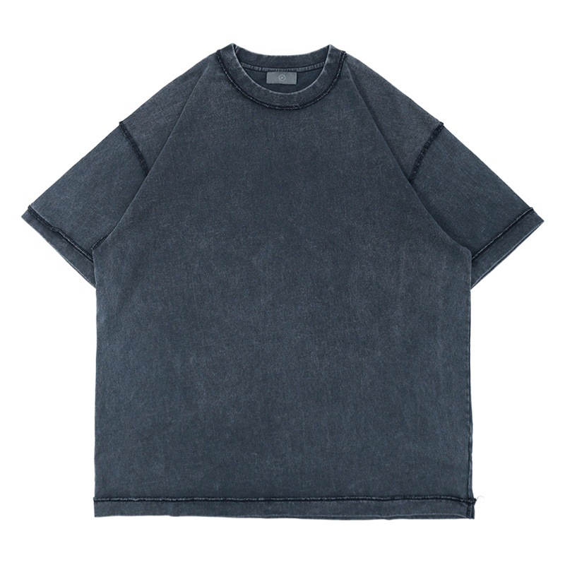 LANHAI MEN'S | 春夏ウォッシュド270gリバースカーフィッティングルーズソリッドカラートレンディブランドヘビーウェイトピュアコットンオフショルダー半袖Tシャツ