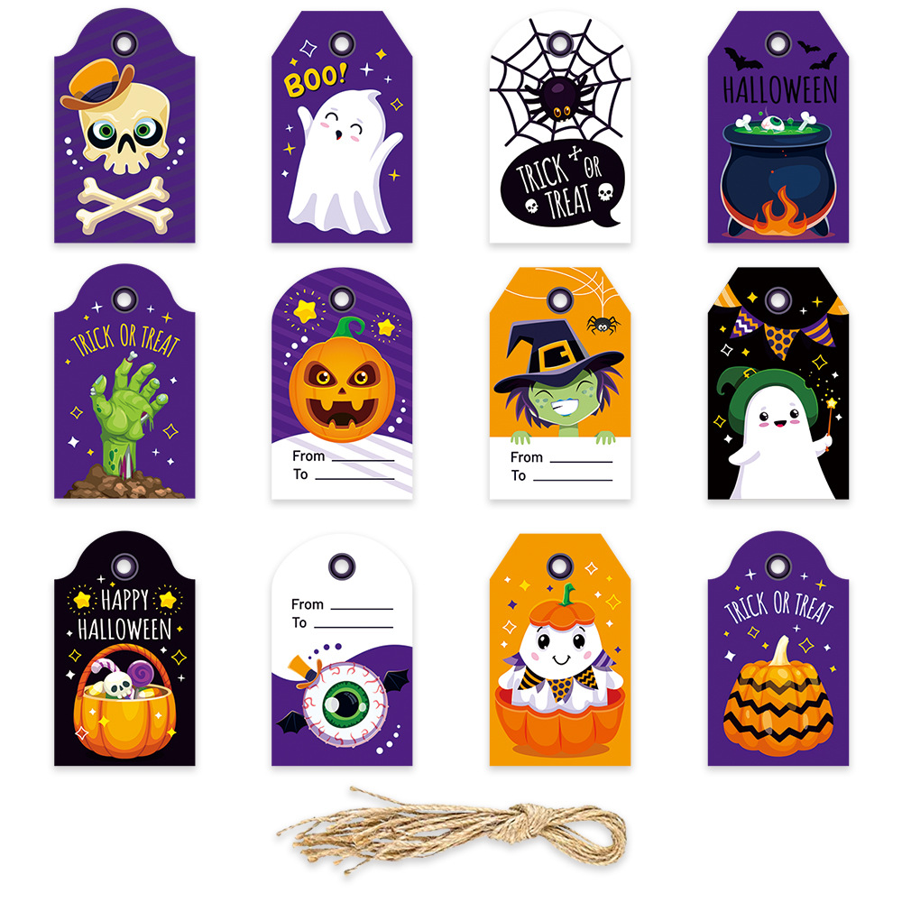 Nuevos productos transfronterizos decoración de fiesta de Halloween etiquetas de regalo de Halloween dulces etiquetas de decoración tarjetas de felicitación