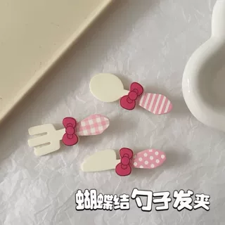 甜美蝴蝶结勺子发夹日系甜美高颜值少女风鸭嘴夹发卡饰品发饰夏季