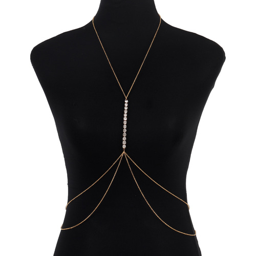 Internet celebrity fashion temperament geometric single row diamond chain alloy body chain exaggerated simple European and American sexy chest chain for women