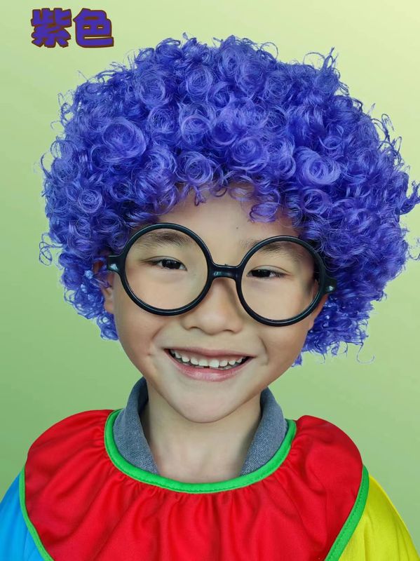 爆炸头假发小丑头套搞笑彩色假发套幼儿园表演区材料彩色短发假发|undefined