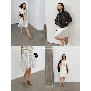 衣夫甜心波點~韓系系帶蝴蝶結高腰半身裙女秋季新款蓬蓬裙子23676