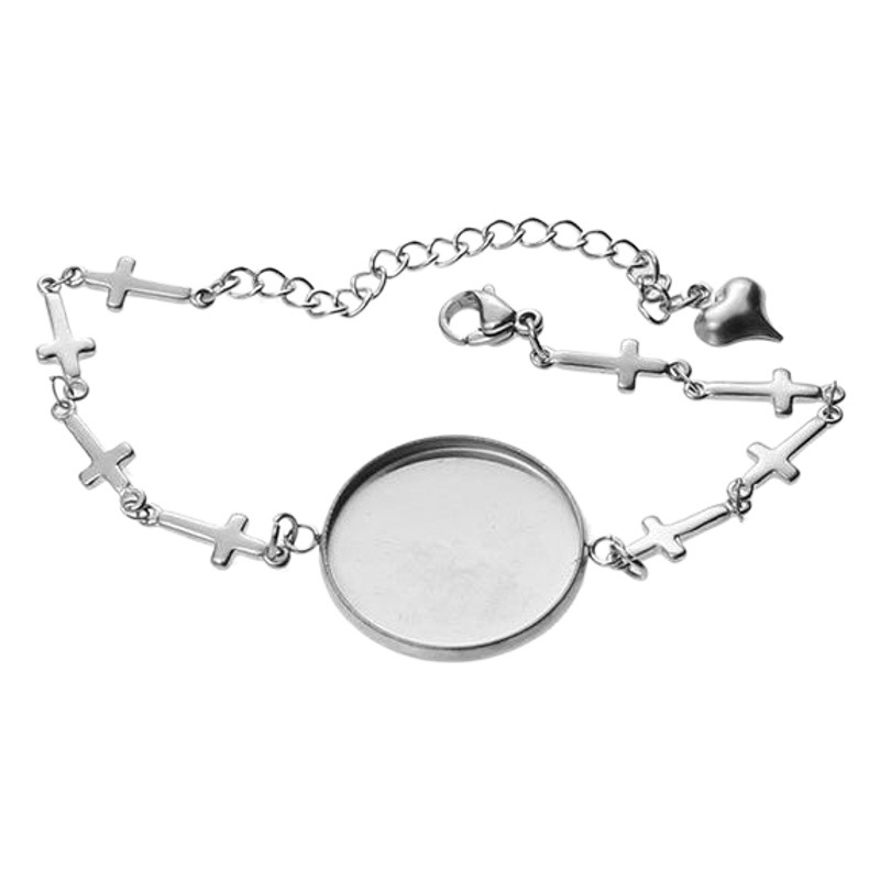 20mm Acero inoxidable gema bandeja pulsera soporte inferior ranura cubierta de goma pieza DIY joyería hecha a mano Accesorios