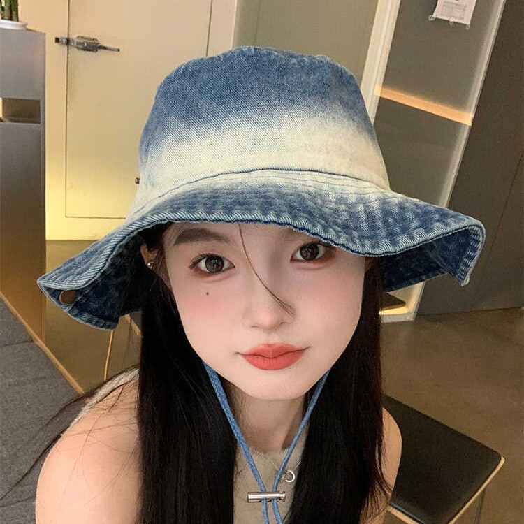 秋冬水洗做旧西部牛仔帽子女款扎染渔夫帽大帽檐显脸小百搭登山帽|undefined
