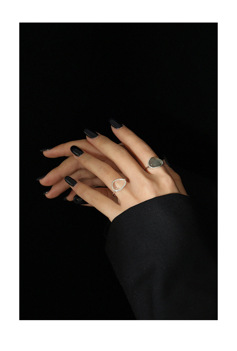 Korean micro-inlaid moonstone crystal S925 sterling silver open ring