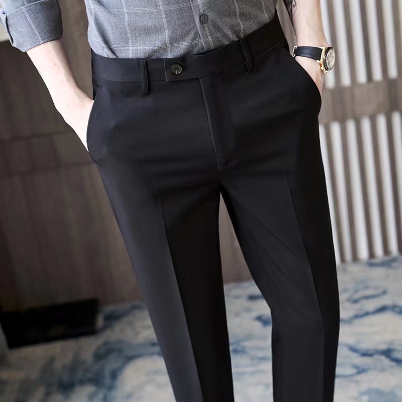Verano nuevo estilo pantalones recortados pantalones de traje pequeño de moda para hombres drapeado sin planchar pantalones cónicos ins jóvenes pantalones casuales de moda image 4