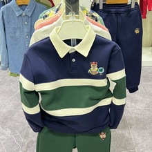 小熊童装2023秋冬小熊童装男童休闲加绒拼色卫衣T恤支持一件代发