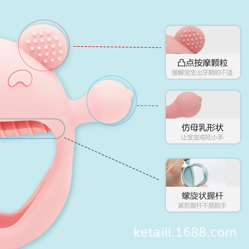 Amazonas de grado de contacto con alimentos silicona para bebés dentín resistente a la mordedura animal muñeca para niños pequeños palillos molares de grado de alimentos