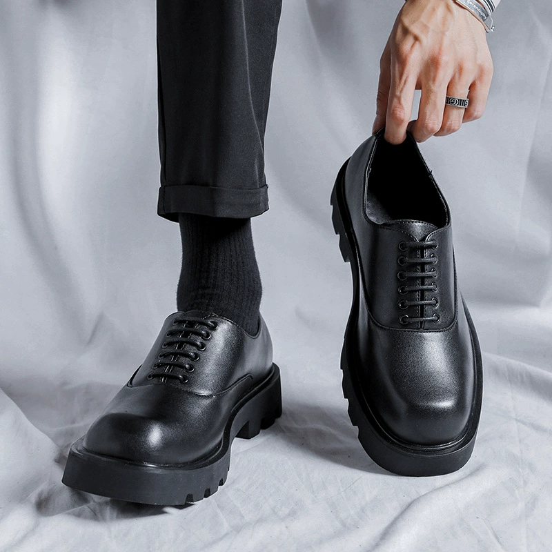 Британские кожаные туфли больших размеров 45 мужские корейские черные модные туфли 46 толстая подошва низкий верх кекс деловые кожаные туфли 15961-B