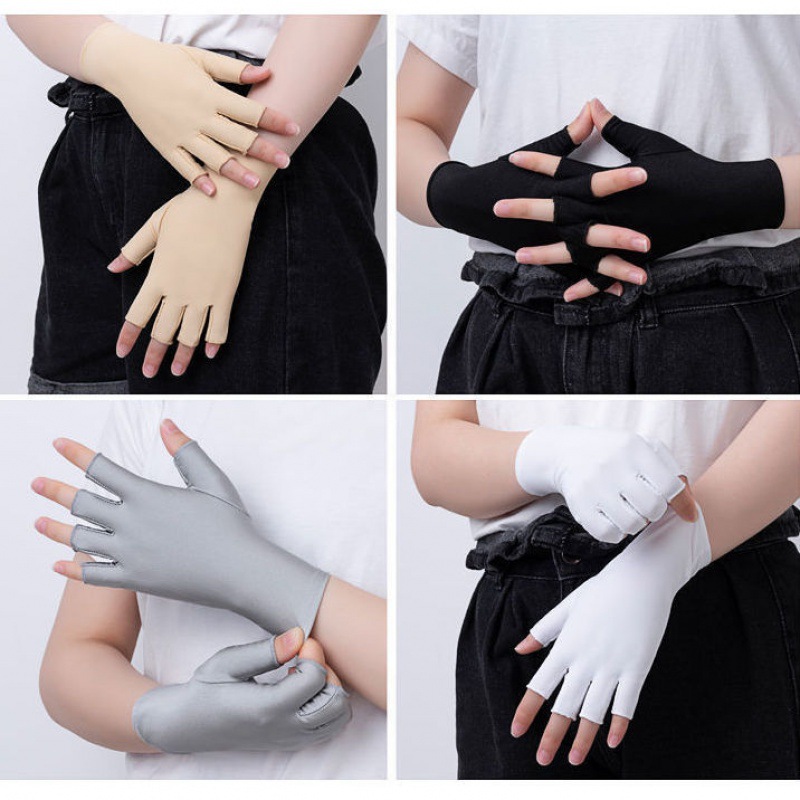 [Pelo de la generación] guantes de medio dedo para mujer verano protección solar delgada primavera y otoño conducción pesca manicura guantes de recolección de té