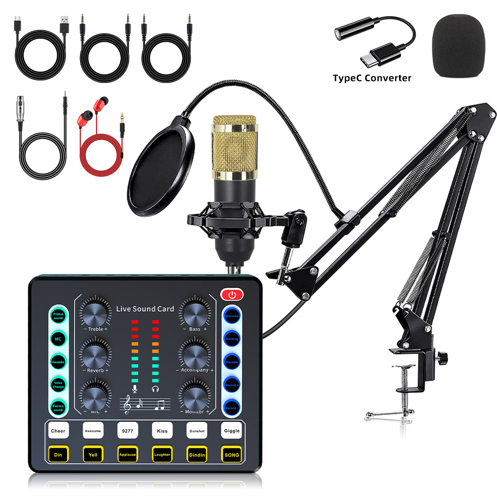 Kit de Micrófono de Condensador BM800 V8 con Soporte y Tarjeta de Sonido USB Semimetal Cardioide para Transmisión en Vivo image 21