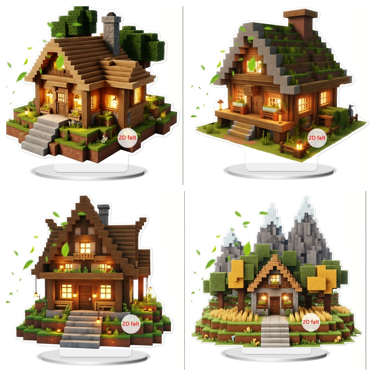 Кросс-бордерные ретро-архитектурные деревенские домики на деревьях, строительные блоки, 2D плоские акриловые настольные украшения для офиса