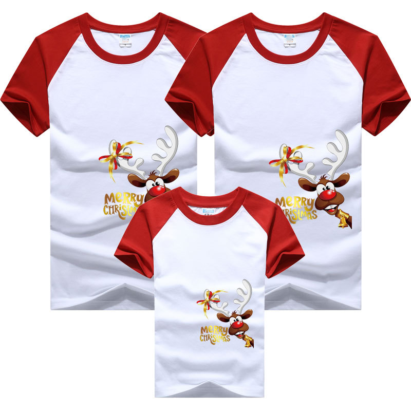 Ropa para padres e hijos cuello redondo manga raglán color a juego manga corta Camiseta gxchristmas Navidad personalizada dibujos animados ropa para niños estilo europeo y americano