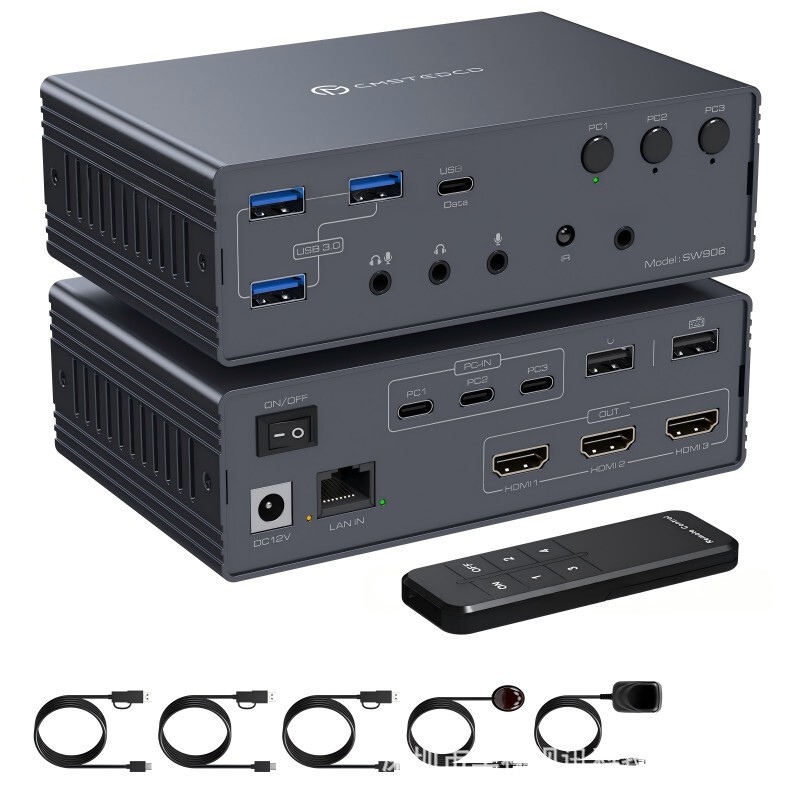3 Type-C Inputs, 3 Hdmi2.0 Outputs + 1000m Network + 2 Usb2.0 Ports + 3 Usb3.0 Ports