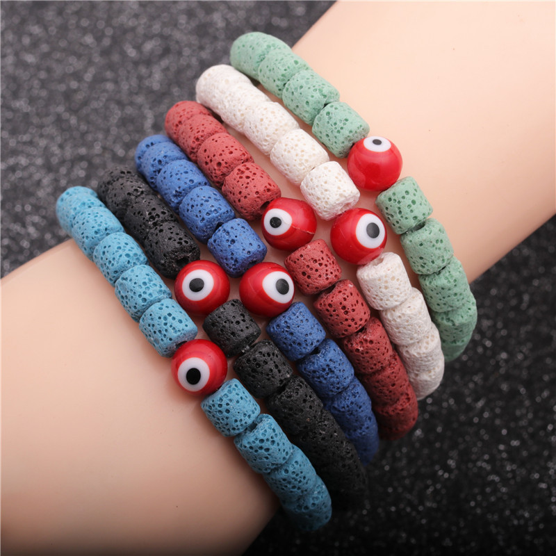 19g Weight No Inlaid Inlay Material Bracelets Classification Housewarming, Anniversary, Business, Wedding, Travel, Birthday, Festival Occasion Devil'S Eye Pattern Unisex Gender Fashion Style Dark Blue, White, Red, Green, Blue, Black Color Volcanic Stone Bracelet 无