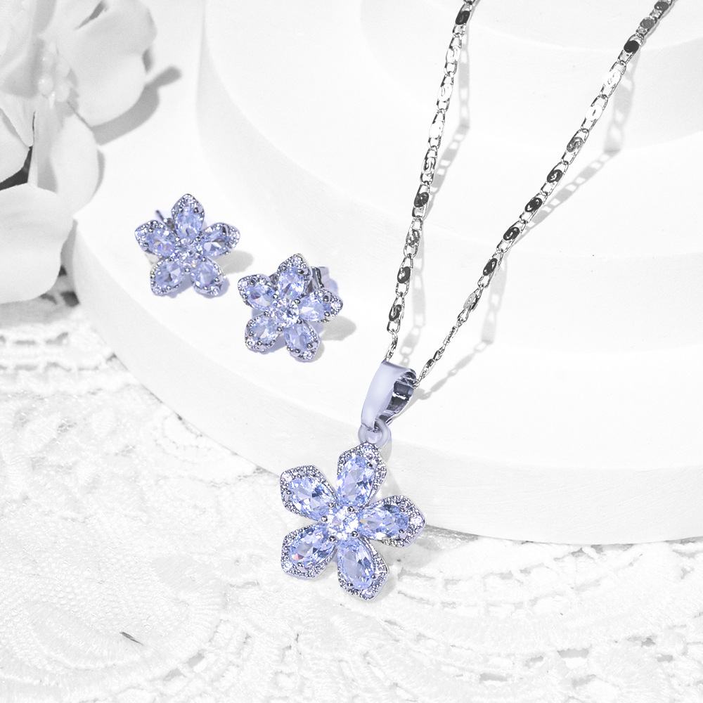 Nuevas opciones transfronterizas de diseño de moda de cobre de zinc pendientes de piedra collar conjunto de joyas pendientes de joyas de mujer