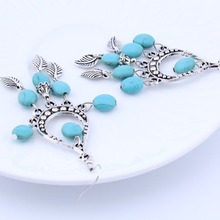 大牌饰品 民族风复古几何镂空水滴树叶流苏耳环绿松石耳坠饰品