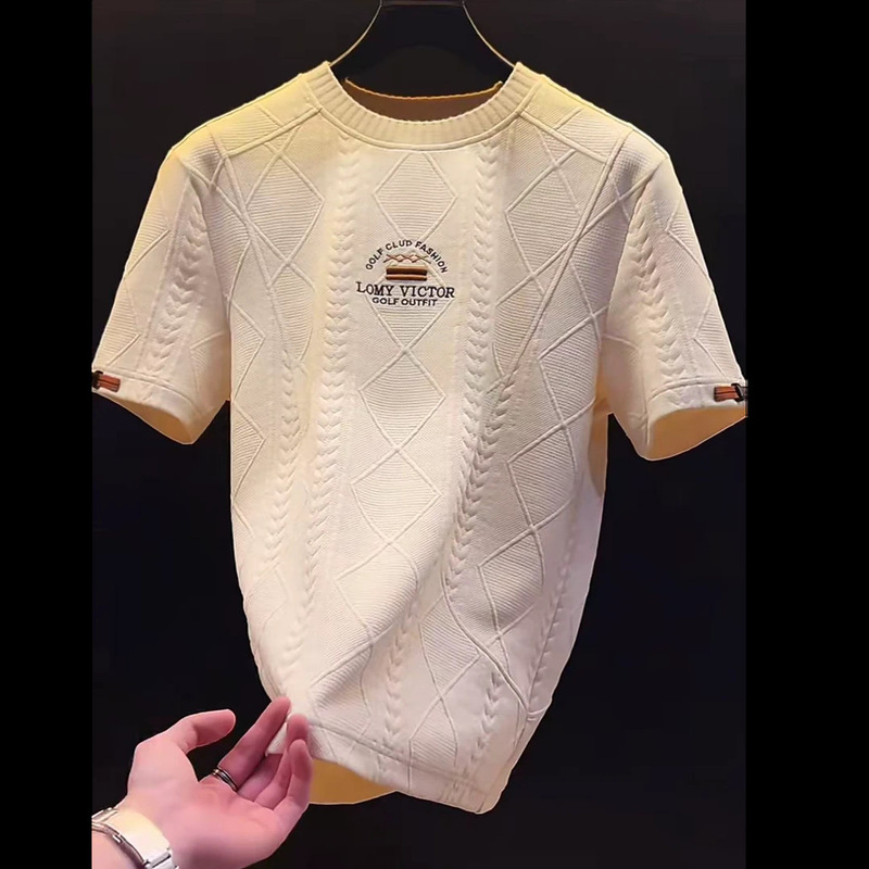 [Quality Men's Clothing] High-End Short-Sleeved T-Shirt for Men, New Summer Style Embroidered Round Neck Versatile Light Luxury Top