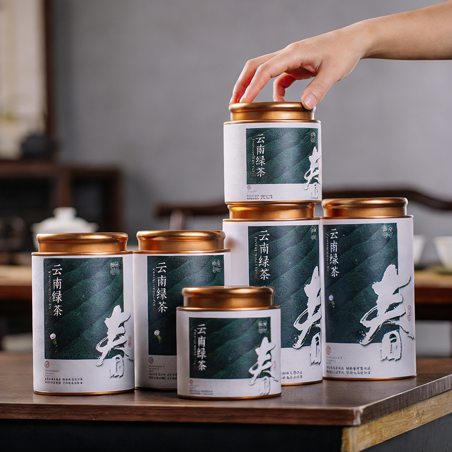 新款春茶绿茶包装盒龙井绿茶早春新茶密封罐铝箔马口铁密封罐纸罐