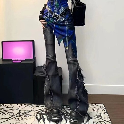 Y2K subculture American micro flare jeans women's autumn and winter vibe new high waist slim pants plus size chubby girl