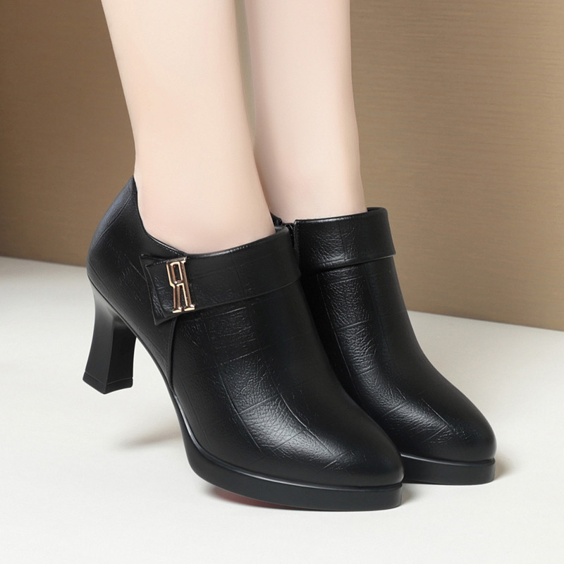 Spring and Autum New Versatile Deep Mouth Single Shoes Professional High Heels Thick Sole Waterproof Platform Single Boots Women's Thin Velvet Shoes Spring and Autum New Versatile Deep Mouth Single Shoes Professional High Heels Thick Sole Waterproof Platform Single Boots Women's Thin Velvet Shoes
