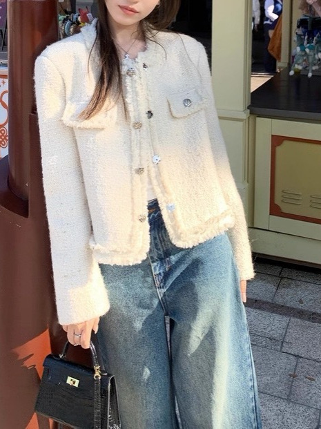 矜贵玛德琳米白色小香风外套女2025春秋高级感气质短款上衣|undefined