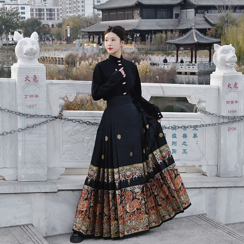 寻汉纪(如意麒麟)原创汉服重工织金仿妆花新中式马面裙日常秋冬|undefined