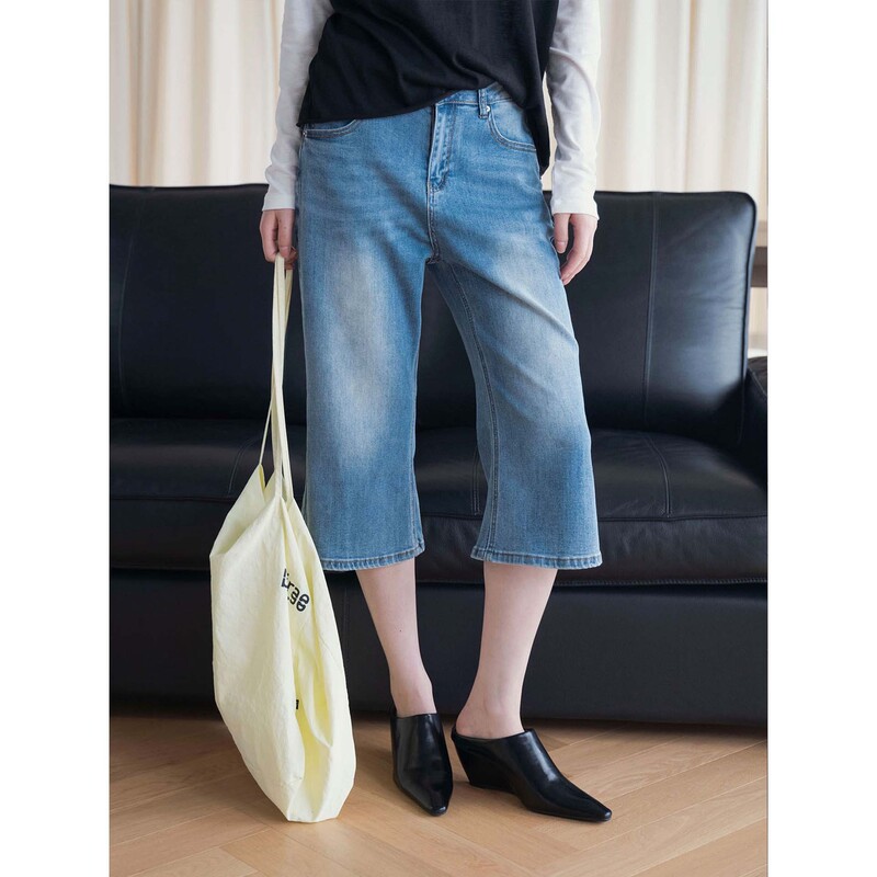 Xuman early autumn new Korean style retro fashionable slim-fit flared mid-length pants, slightly stretchy capri denim cropped pants for women Xuman early autumn new Korean style retro fashionable slim-fit flared mid-length pants, slightly stretchy capri denim cropped pants for women