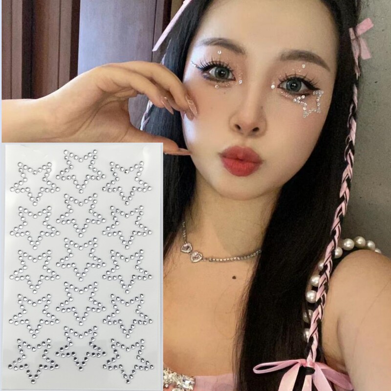 Hollow Love Five-pointed Star Diamond Sticker Stage Performance Concert Music Festival Makeup Adhesive Diamond Pearl Sticker