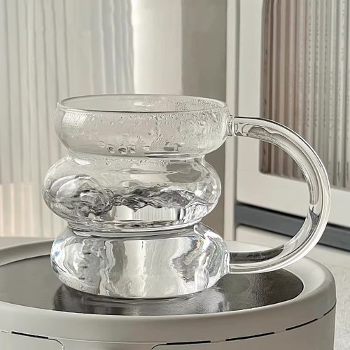 Threaded irregular fuzzy caterpillar glass cup with handle milk coffee cup juice glass drinking cup high temperature resistant