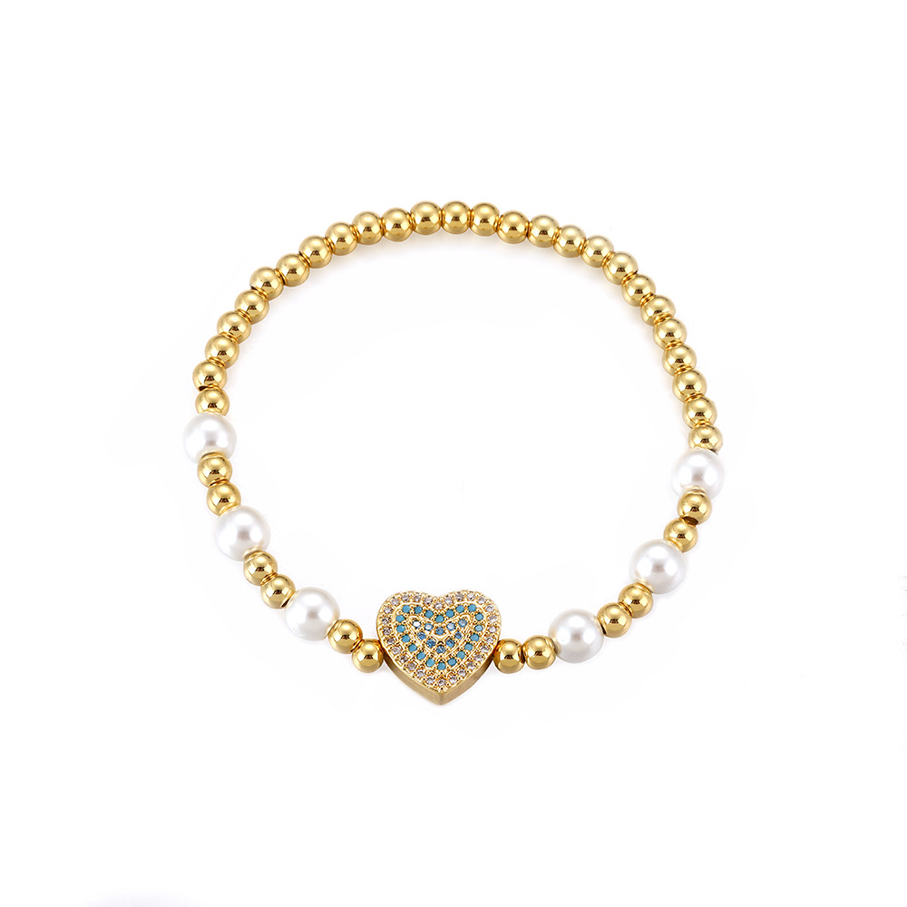 Ig Style Sweet Heart Shape Copper Pearl Plating Inlay Zircon 18k Gold Plated Bracelets display picture 7