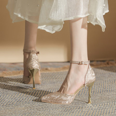 107-0高跟鞋2023春秋新款細跟尖頭性感女鞋韓版百搭高跟婚宴鞋