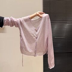 アウトレット~ビッグブランド残りVネック日焼け止めニット長袖カーディガンレディーストレンド夏新作巾着薄手トップス