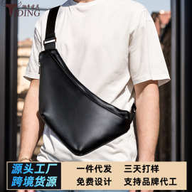 tiding夏季新款头层真皮街头骑行轻薄装iPad斜跨包运动胸包男女黑