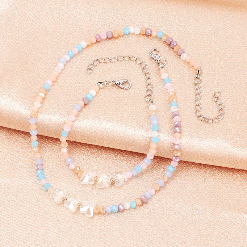 Daily Occasion Sweet Butterfly Artificial Crystal Metal Beaded Bracelets Necklace