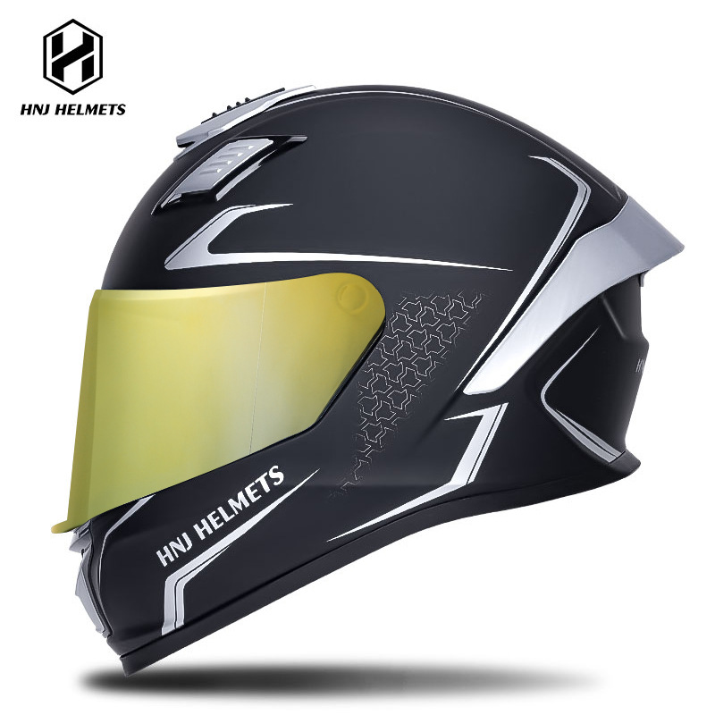 Helmet Summer Sunscreen — Universal Motosiklet kaskı (dəbilqə) - 607-black-silver-transparent-visor-gold-plated-visor-s