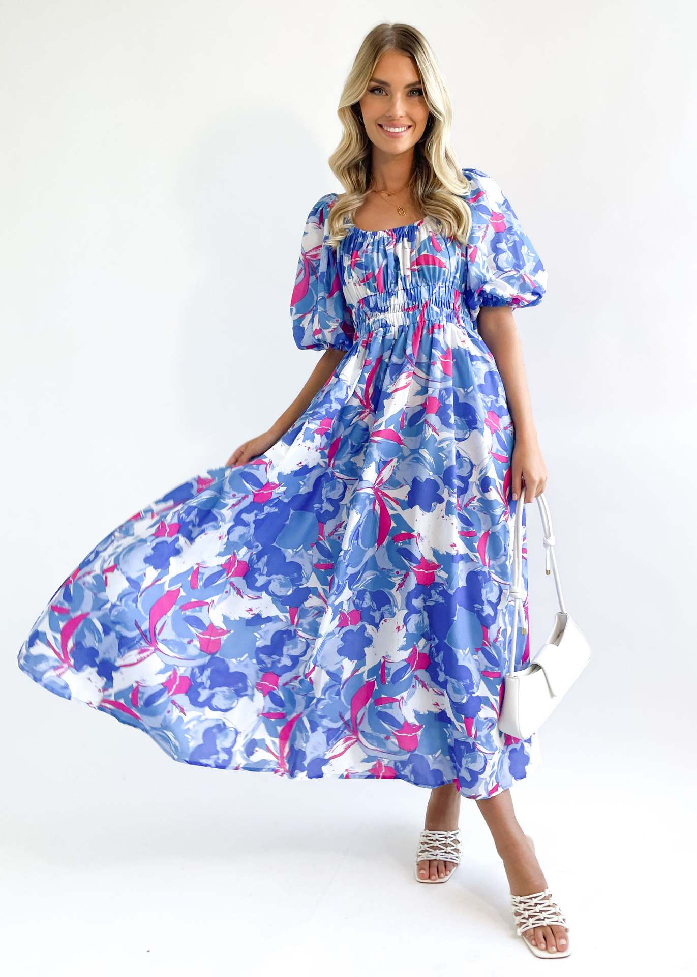 315g Weight Maxi Long Dress Dress Length Type Short Sleeve Sleeve Length Wholesale Women'S Vacation Printing Flower Holiday Daily Square Neck Short Sleeve Regular Dress