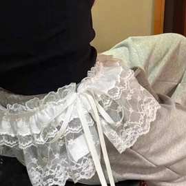 2025春秋冬季新款重工系带蕾丝边短款屁帘围裙帘摆裙半身裙子