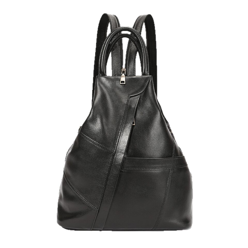 Ba lô nữ da bò thật cao cấp 30×35×12 cm đa năng đeo chéo, đeo vai, xách tay — màu đen