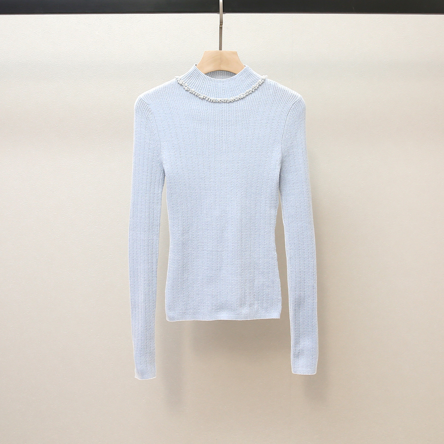 Shenzhen Nanyou Classy Women's Autumn and Winter New Style Simple Style Beaded Half Turtleneck Slimming Look Bottoming Knitwear for Women