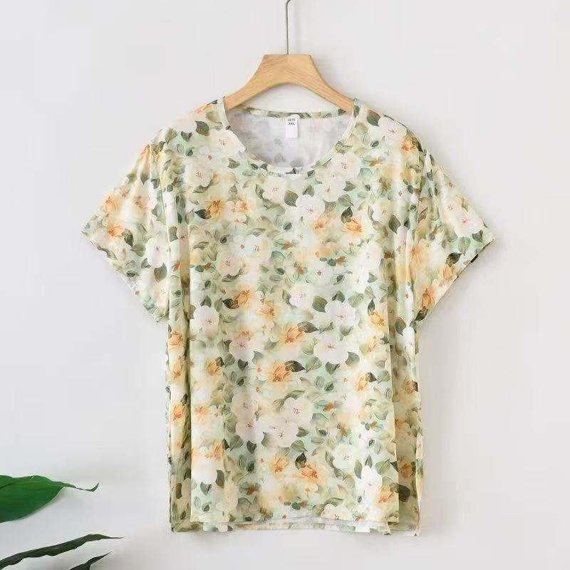 Plus Size Cotton Silk Short-Sleeved Women's T-Shirt 2025 New Thin Artificial Cotton Slimming Look Large Size Loose Middle-Aged and Elderly Mother's Top Plus Size Cotton Silk Short-Sleeved Women's T-Shirt 2025 New Thin Artificial Cotton Slimming Look Large Size Loose Middle-Aged and Elderly Mother's Top