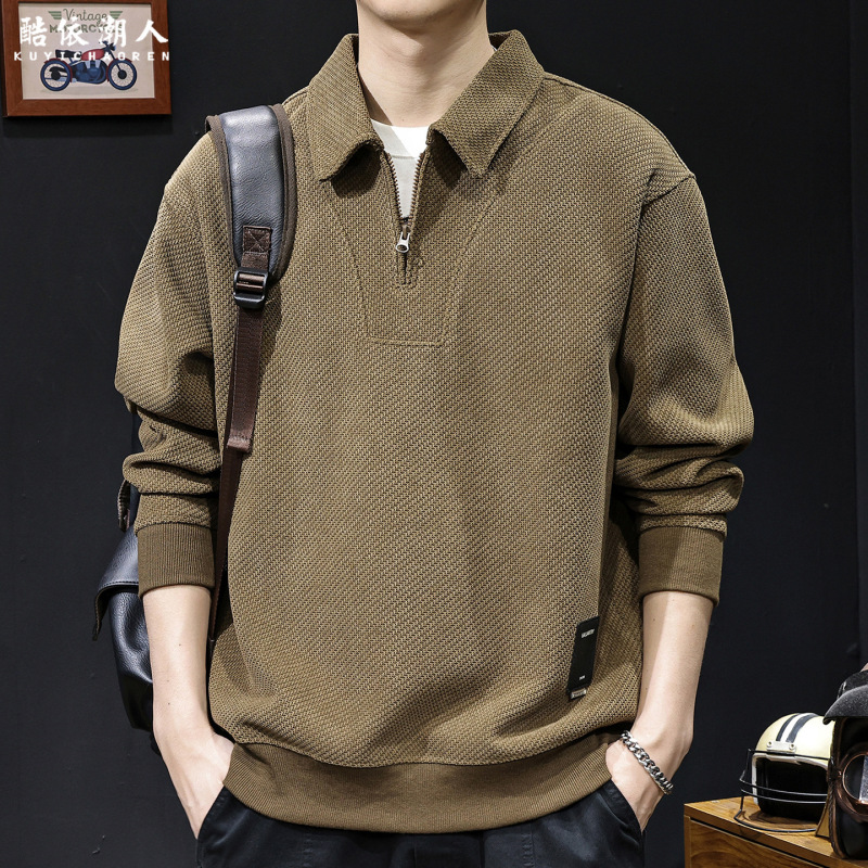 European Cotton Fleece-Lined Autumn Zip-Up Lapel Men's Sweatshirt 2026 New Spring and Autumn Loose Plus-Size Casual High-End Clothing