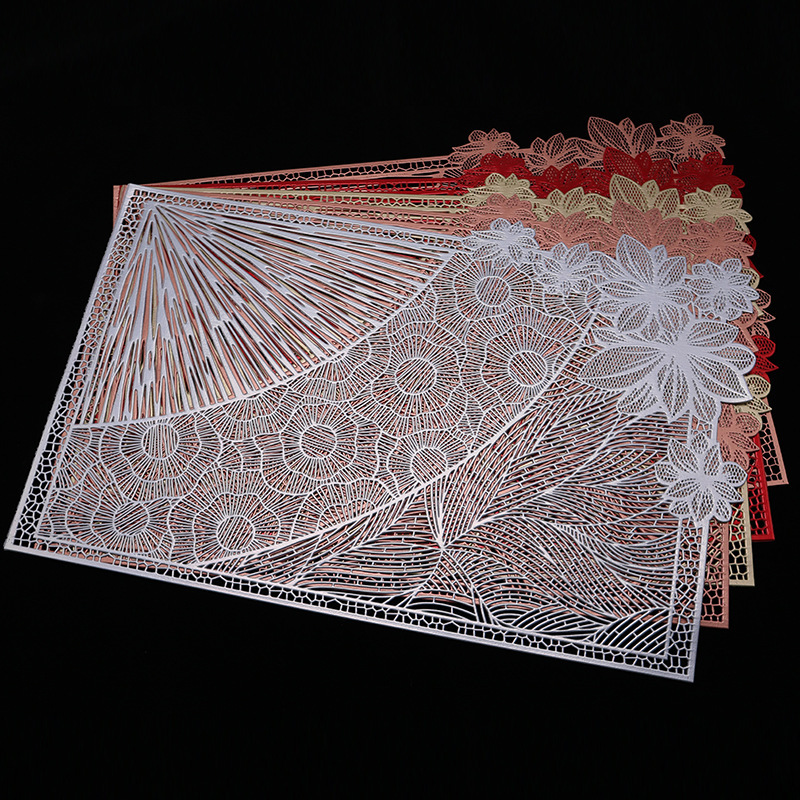Transfronterizo exclusivo PVC hueco placemat nueva moda bronceado placemat fácil limpieza PU estera de la tabla para la estera de la placa del hotel