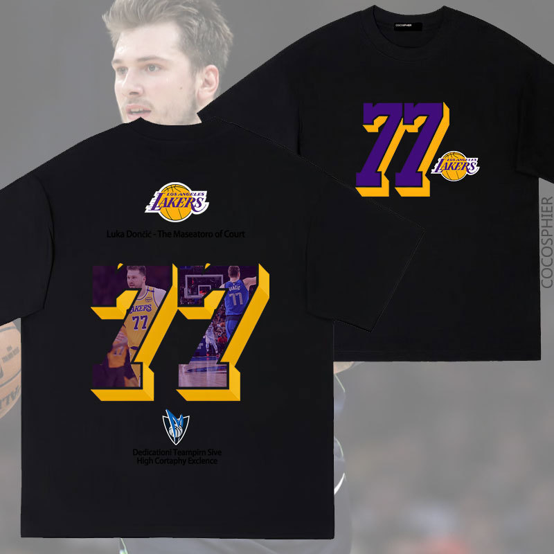 Original Doncic No. 77 Lakers Mavericks Long-Staple Cotton Short-Sleeved T-Shirt Loose Top Summer Basketball Clothes